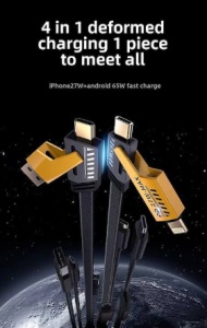 Cablu date 4 in 1 Android, Apple, USB-A to Type-C Smartix 27W, Perfomant pentru încărcare rapida, Negru - Img 2