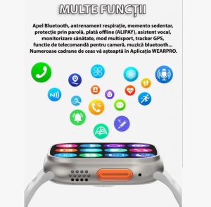 Ceas Inteligent SmartWatch 2.1 inch, Apel Bluetooth, Incarcator Wireless, metal, Notificari Apel si Retele Sociale, Oximetru, Ritm Cardiac, Termometru, Monitorizare somn, 105 M - Img 5