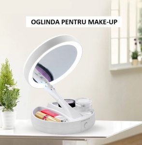 Oglinda rotunda pentru machiaj cu iluminare LED, Pliabila, 25 cm, Efect de lupa, Alb - Img 2