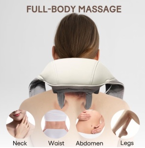 Aparat pentru Masaj Cervical, Hands-Free, Functie Incalzire, Imitarea masajului Uman, Ameliorarea durerilor din zona Gat, Umeri, Spate, Picioare, Intensitate Reglabila, Acasa/Birou/Masina, Bej/Gri - Img 6