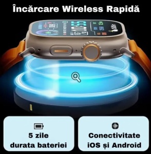 Ceas Inteligent SmartWatch 2.1 inch, Apel Bluetooth, Incarcator Wireless, metal, Notificari Apel si Retele Sociale, Oximetru, Ritm Cardiac, Termometru, Monitorizare somn, 105 M - Img 6