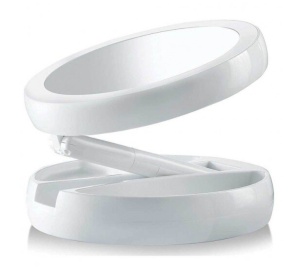 Oglinda rotunda pentru machiaj cu iluminare LED, Pliabila, 25 cm, Efect de lupa, Alb - Img 3