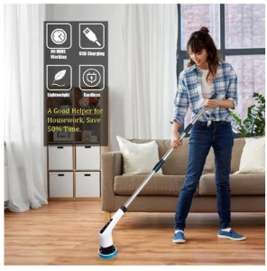 Perie electrica rotativa 7 in 1 pentru Curatare Bucatarie Baie Pardoseala Geamuri Masina, Autonomie 90 de minute, 400 RPM, 2 Viteze, 9 accesorii pentru Dus baie, Bucatarie, Cada, Gresie, Perete, Ferestre, Alte suprafete, Maner extensib, Alb - Img 3