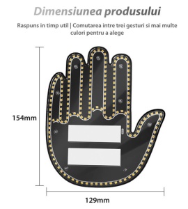 Semn luminos led, SMD, auto, design mana, telecomanda, 3 moduri de iluminare, negru - Img 4
