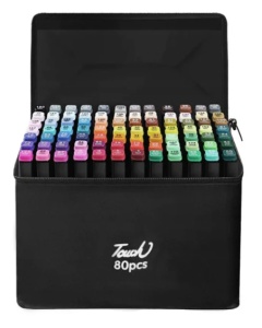 Set 80 markere tip carioci cu 2 capete si geanta depozitare, Multicolor