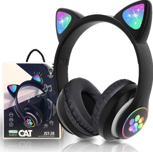 Casti Wireless cu Urechi de pisica, Bluetooth, Luminite RGB, Anulare Zgomot, Microfon, Bass