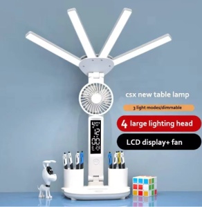 Lampă de birou LED cu ceas, dată și temperatură, 2 Organizatoare, Alb - Img 3