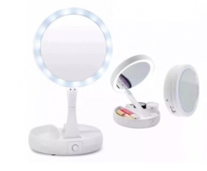 Oglinda rotunda pentru machiaj cu iluminare LED, Pliabila, 25 cm, Efect de lupa, Alb - Img 4