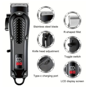 Masina de tuns profesionala cu acumulator, Afisaj LED, 4 gratare, USB, Negru - Img 5