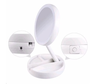 Oglinda rotunda pentru machiaj cu iluminare LED, Pliabila, 25 cm, Efect de lupa, Alb - Img 5
