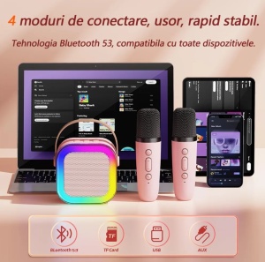 Set Boxa Karaoke, 2 Microfoane Wireless, Impact Vision®, Bluetooth 5.3, Portabil, Acumulator - Img 2