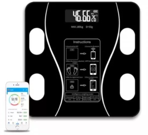 Cantar Corporal cu Ecran Digital Iluminat, Conectare Bluetooth, Termometru, Acumulator, versiunea PRO
