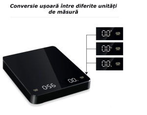Cantar de Bucatarie pentru Cafea si alte alimente , cu Timer, 0.1g~3Kg, Display LCD, incarcare USB Type-C, Negru - Img 5