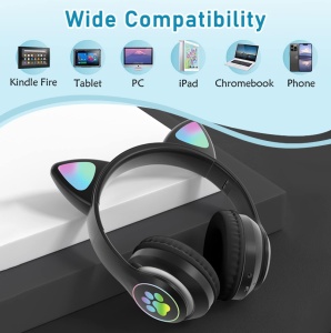 Casti Wireless cu Urechi de pisica, Bluetooth, Luminite RGB, Anulare Zgomot, Microfon, Bass - Img 3