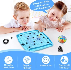 Joc Sah Magnetic pentru Copii, Set cu 30 de Magneti, Tabla de pozitionare, 4 Jocuri diverse, Interactiune Parinte-Copil, Imbunatatirea concentrarii, maxim 4 Jucatori, Varsta 9+ - Img 2
