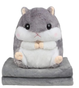 Jucarie de plus multifunctionala, Hamster, dimensiuni 40X30cm, cu Paturica pufoasa, dimensiuni 170x100cm, Culoare Gri
