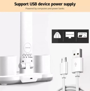 Lampă de birou LED cu ceas, dată și temperatură, 2 Organizatoare, Alb - Img 5