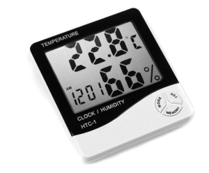 Termometru si Higrometru Digital de Camera, Design Slim, Ceas, Functie Min / Max, Baterie Inclusa AAA ,Suport Stand, Slim, Alb