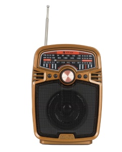 Boxa Portabila Cu Radio si acumulator, Scop®, FM/AM/SW, conexiune Bluetooth, cititor format Mp3 USB/TF, joc de lumini RGB, maro, KTF-1420