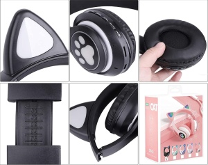 Casti Wireless cu Urechi de pisica, Bluetooth, Luminite RGB, Anulare Zgomot, Microfon, Bass - Img 4