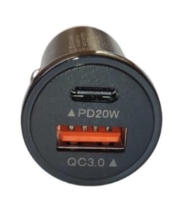 Mini incarcator auto 20W, alimentare 12-24V, 1x type C,1x USB - Negru - Img 2