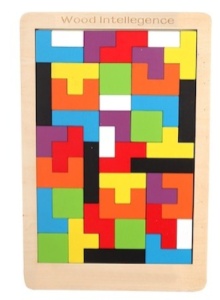 Mini puzzle din lemn 3in1 pentru copii,asamblare logica,tetris - Multicolor