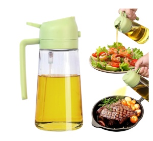 Pulverizator pentru Ulei sau alte lichide 2 in 1, Multifunctional, Control precis al uleiului, Capacitatea 470 ml, Material Sticla si PVC, Verde Pal - Img 2