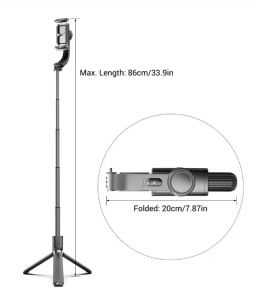 Stabilizator telefon L 08, Control telecomanda, Selfie stick, Trepied, Compatibil cu Andorid/iOS, 86 cm, Negru - Img 4