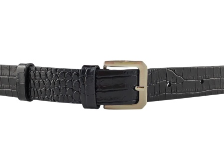 Ženski elegantni kaiš od boks kože – crni krokodil print - Img 3