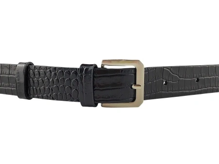 Ženski elegantni kaiš od boks kože – crni krokodil print - Img 3