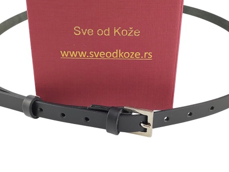 Slim crni ženski kožni kaiš sa kockastom šnalom - Img 4
