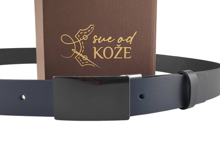 Teget muški kožni kaiš sa crnom elegantnom pločicom - Img 2