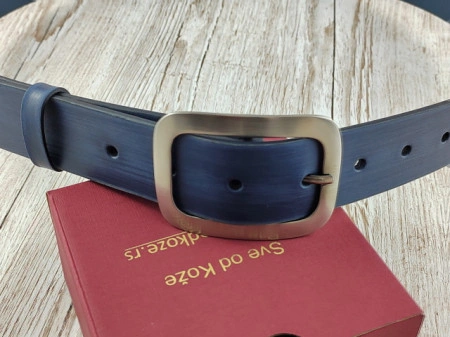 Ženski teget brušeni kožni kaiš za jeans - Img 3