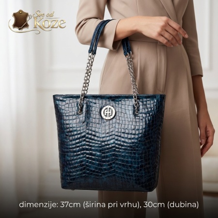 Elegantna velika plava torba od kože Lara - Img 3