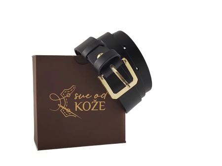 Crni elegantni ženski kožni kaiš sa zlatnom šnalom - Img 2