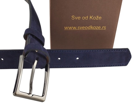 Indigo muški kaiš od prevrnute kože za farmerice i pantalone - Img 2