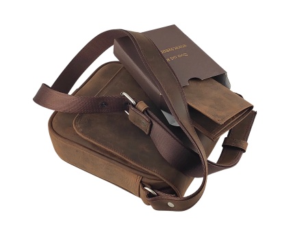 Muški kožni set – Torba Leather braon brušena i mali novčanik brušeni - Img 3