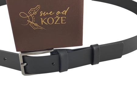 Crni muški kožni kaiš za pantalone - Img 5