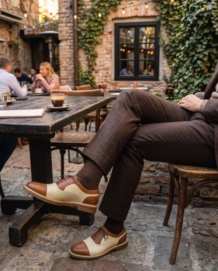 Braon bele Oxford cipele od napa kože - Img 2