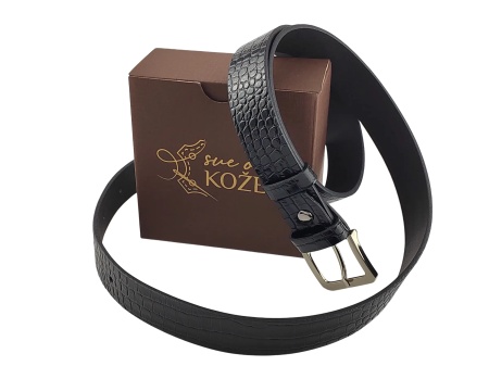 Ženski elegantni kaiš od boks kože – crni krokodil print - Img 2