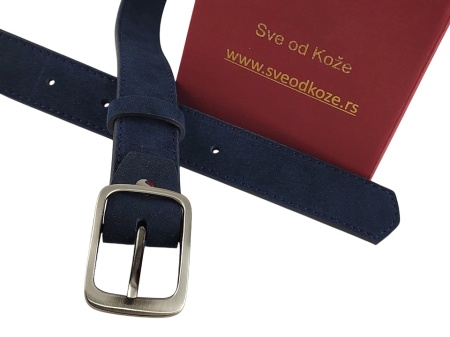 Ženski kaiš od prevrnute kože tamno plavi - Img 5