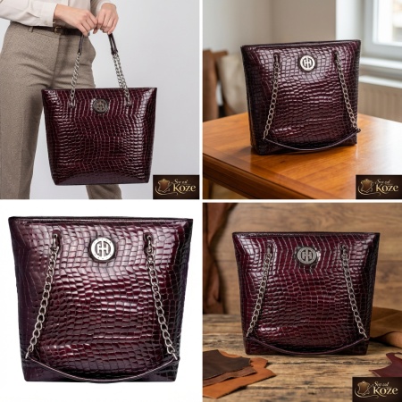 Elegantna velika bordo torba od kože Lara - Img 5