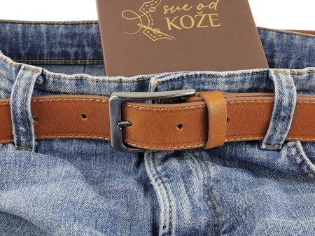 Muški kožni kaiš za farmerice i pantalone svetlo braon - Img 4