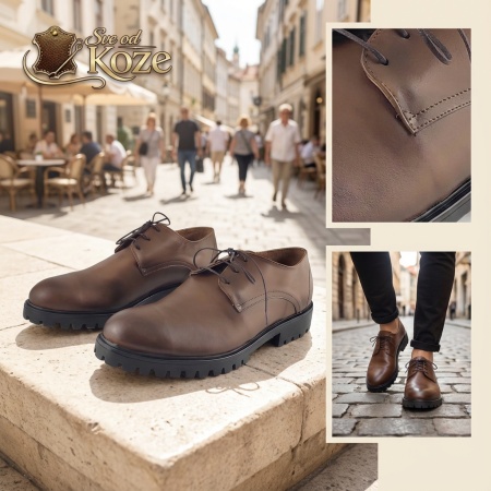Braon Derby cipele od prirodne kože - Img 5