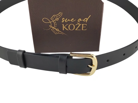 Crni elegantni ženski kožni kaiš sa elegantnom zlatnom kopčom - Img 4