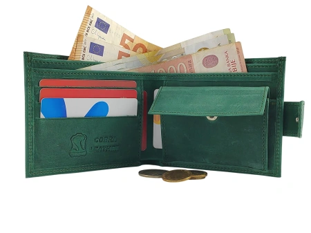 Muški kožni novčanik Street Zip sa kopčom - zelena brušena koža - Img 5