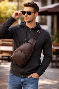 Braon kožna torbica preko grudi - Crossbody braon