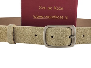 Ženski kaiš od prevrnute kože svetlo krem