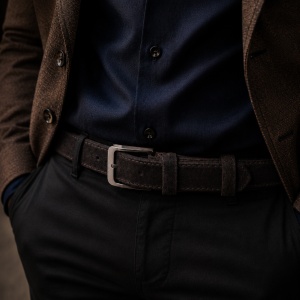 Braon muški kaiš od prevrnute kože za farmerice i pantalone