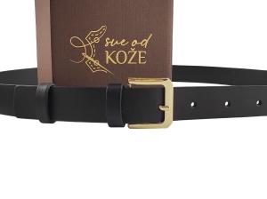 Crni elegantni ženski kožni kaiš sa zlatnom šnalom